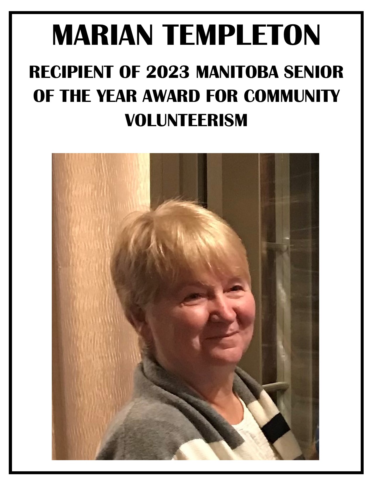 Marian Templeton Awarded 2023 Senior of the Year in recognition of her community volunteerism