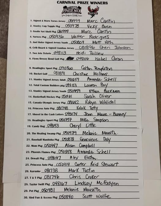 CARNIVAL PRIZE WINNERS!